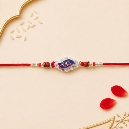 Morpich Enamel Rakhi with Silver Beads and Red Thread