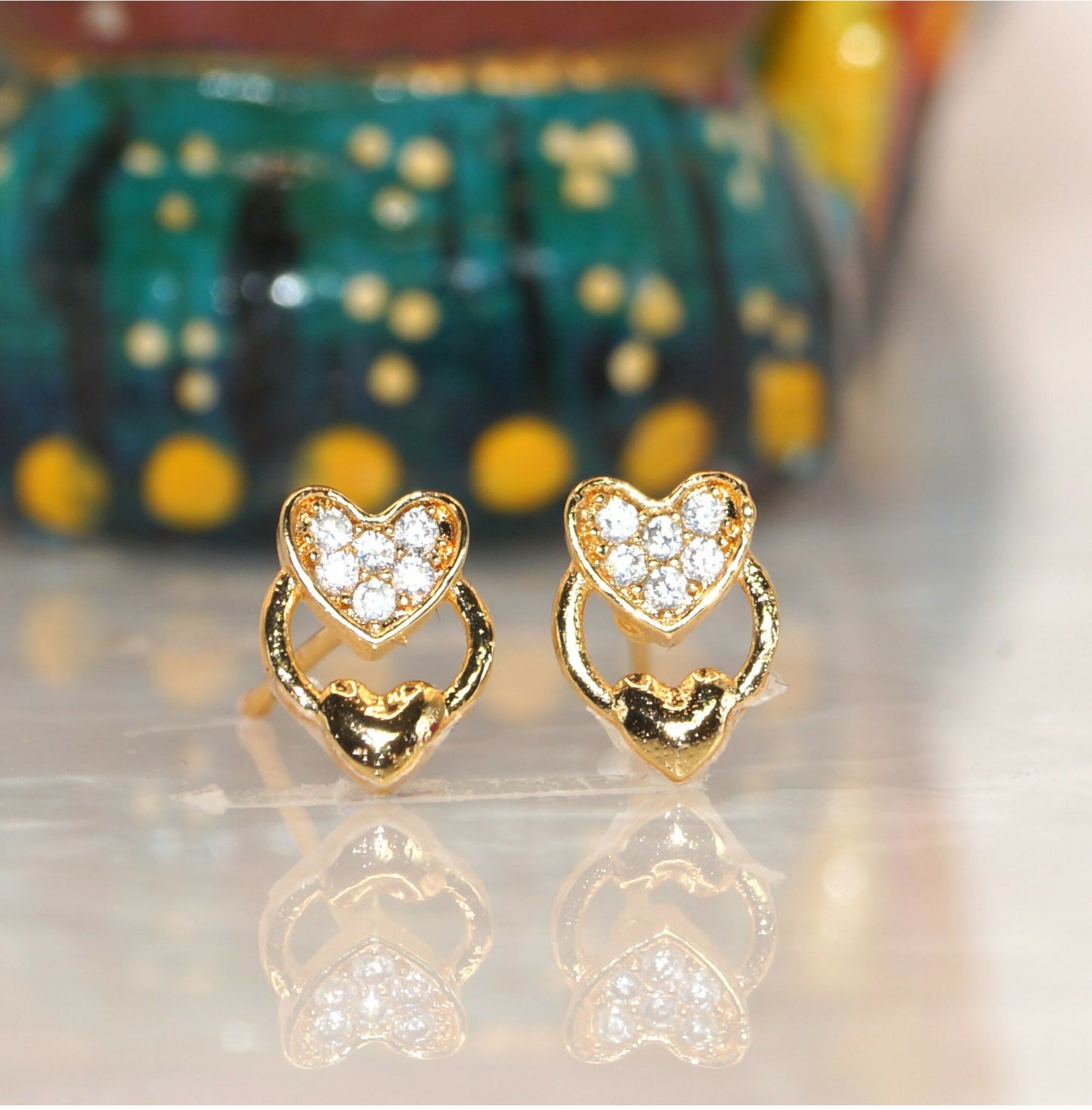 Diamond Heart Dangle Stud Earrings for women & girls