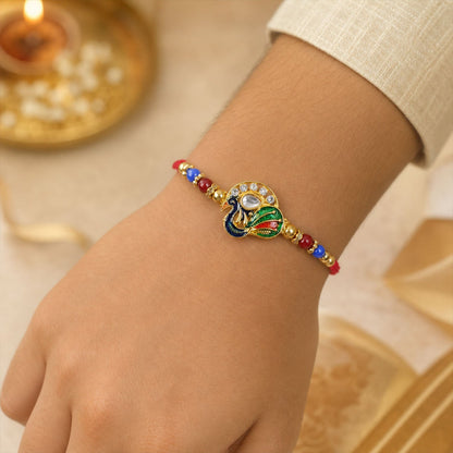 Peacock Stone Kundan Beaded Rakhi for Brother (10pcs)