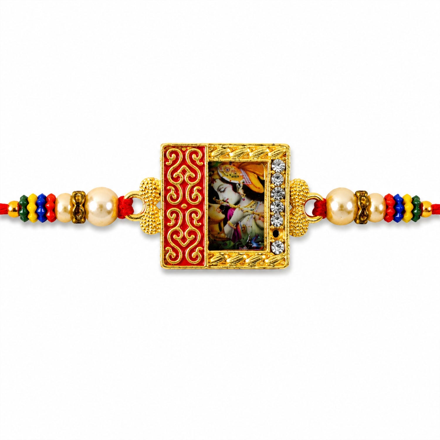 Radha Krishna Rakhi Traditional Square Centerpiece for Brothers (10pcs)