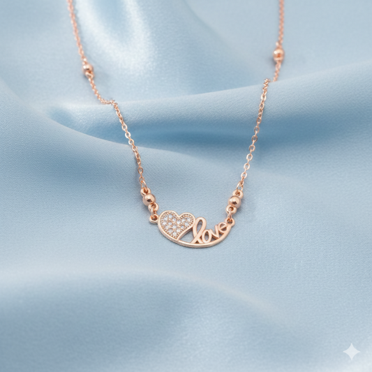 Rose Gold Plated Heart & Love AD Pendant Necklace For women and girls