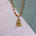 Hanuman Pendant Necklace – Gold Plated with Rudraksha Beads