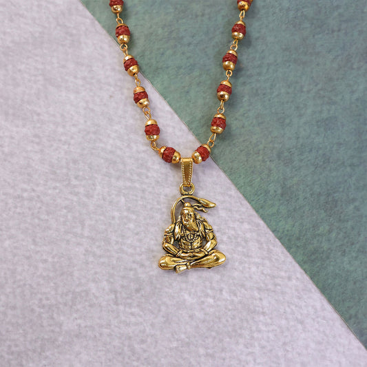 Hanuman Pendant Gold Plated & Rudraksha Bead Mala