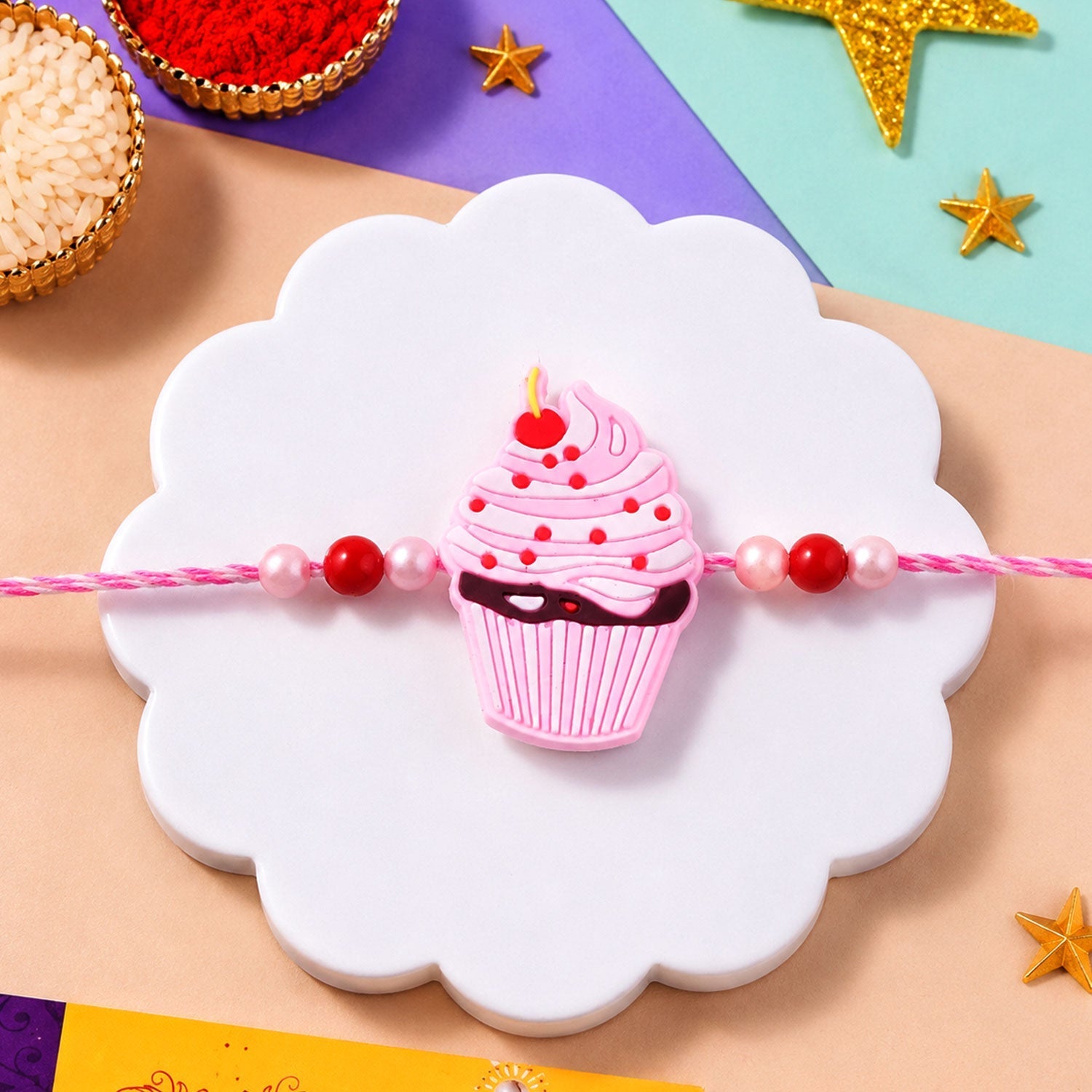 Kids Rakhi for Brother - Cupcake Charm Designer Beaded (10pcs)
