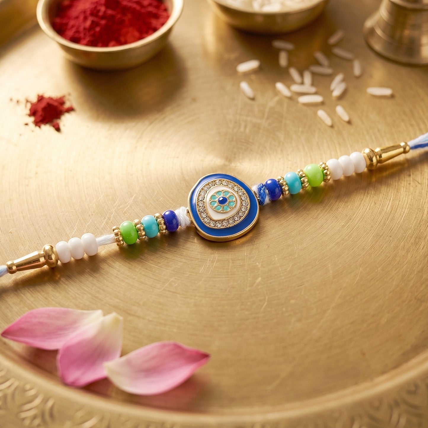 Soft thread of Evil Eye Round Kundan Diamond Rakhi