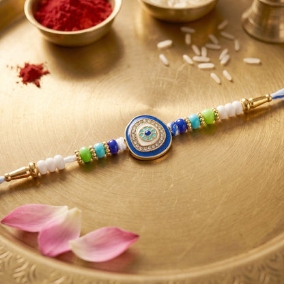 Soft thread of Evil Eye Round Kundan Diamond Rakhi