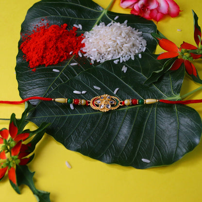 Flower Design Rakhi with Red and Green Beads Festive Elegance (10pcs)