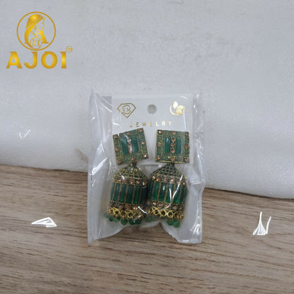 Royal Emerald Green Designer Earrings with Statement Drop and Stone Accents