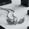 Silver Winged Heart Lock Pendant Necklace Angel Wings Love Padlock Design Chain