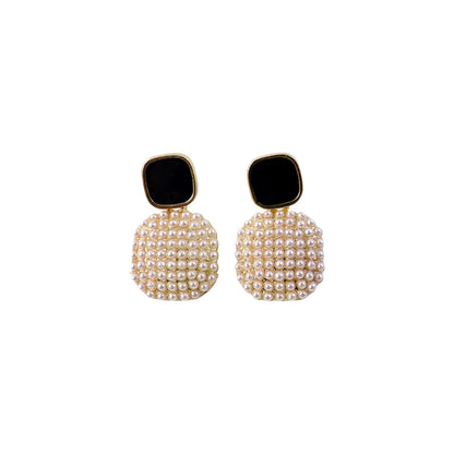 Elegant Black & Pearl Statement Drop Earrings for Women
