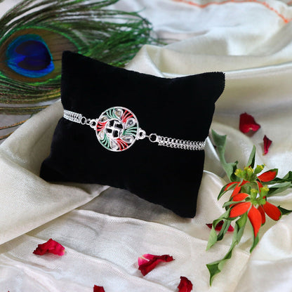 Buy Swastik Rakhi with Tricolor Enamel Silver Chain for Brother (5pcs)