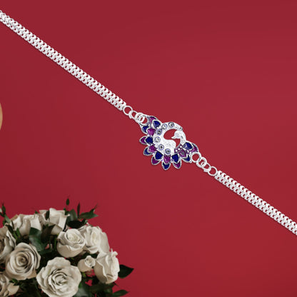Premium Silver Chain Rakhi with Peacock Motif Rakhi for Brother (5pcs)