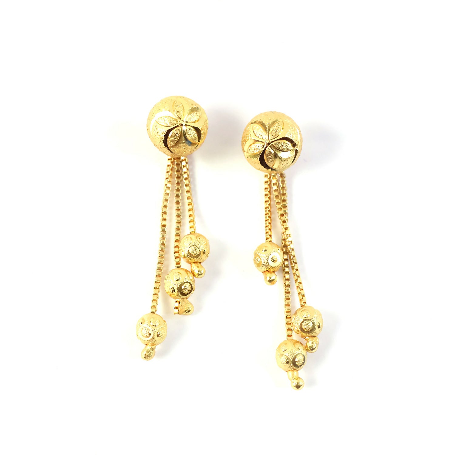 Floral Stud Chain Drop Earring with Elegant Bead Accents