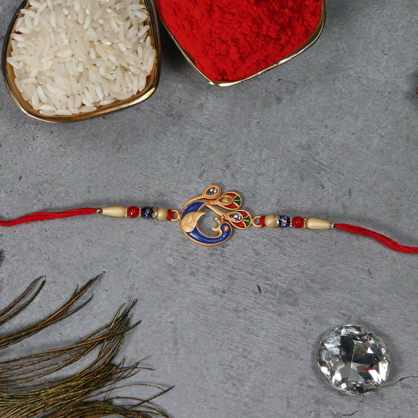 Peacock Meenakari Rakhi Vibrant Traditional Thread for Brother (10pcs)