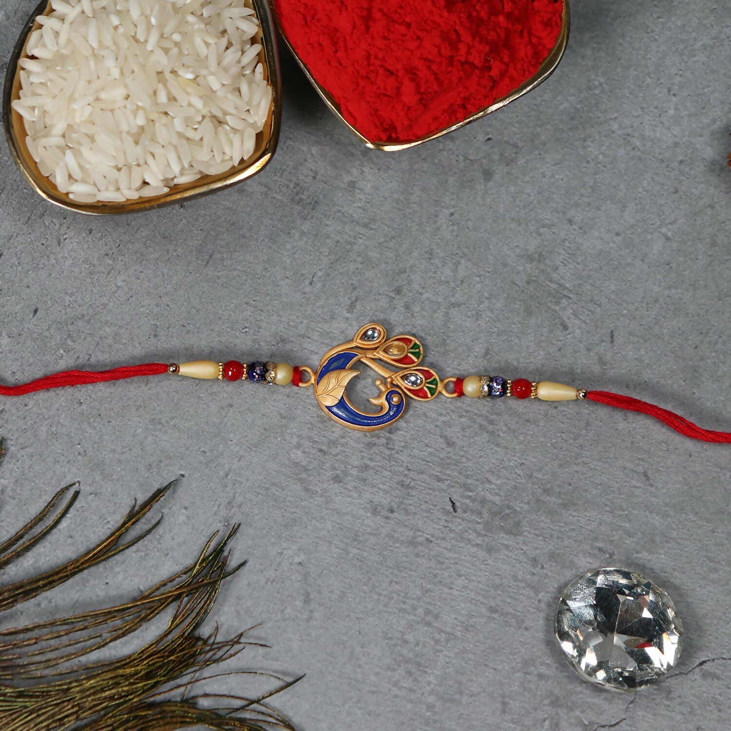 Peacock Meenakari Rakhi Vibrant Traditional Thread for Brother (10pcs)