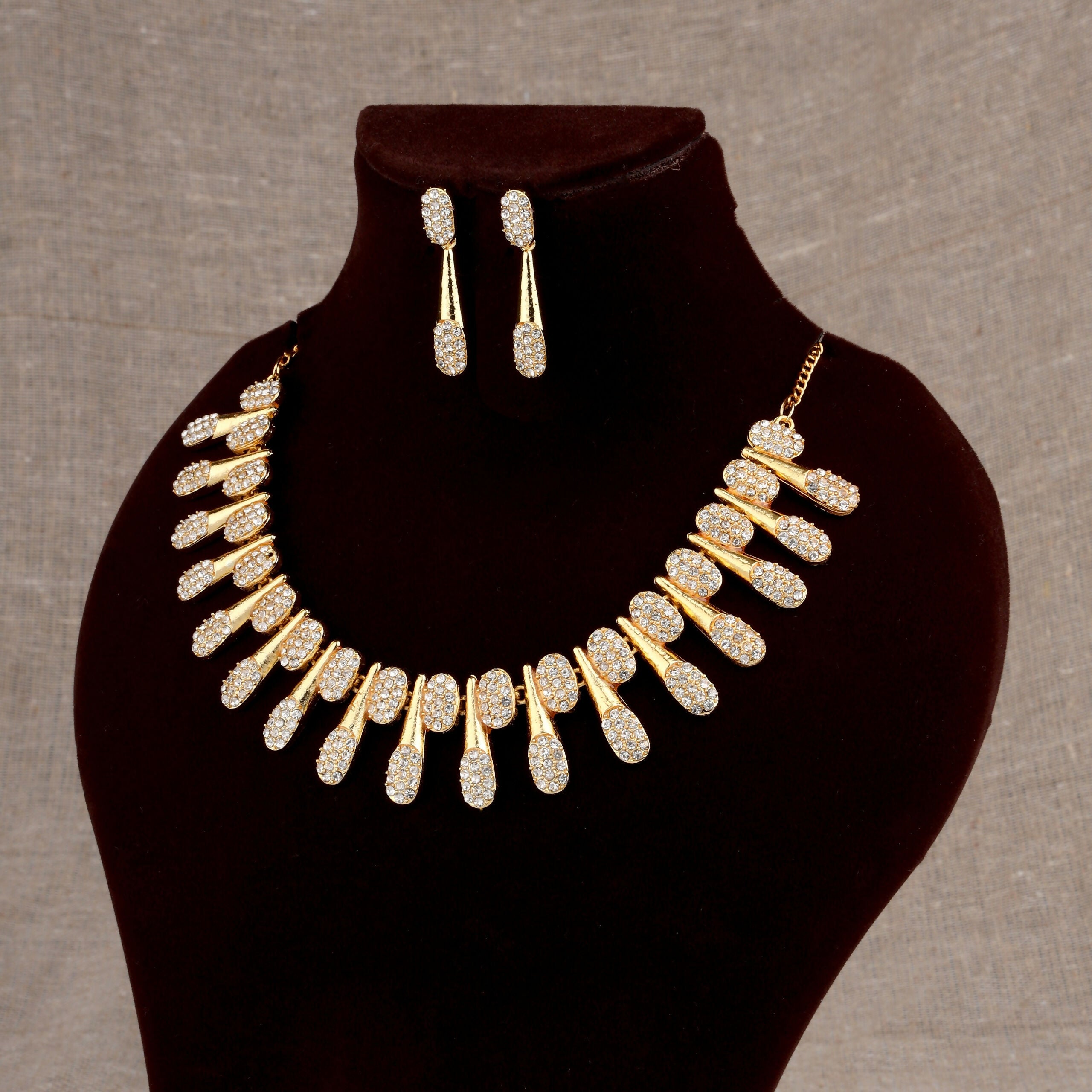 Gold-Toned American Diamond Tassel Necklace Set – Sparkling Elegance