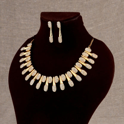 Modern Gold-Toned American Diamond Tassel Necklace Set