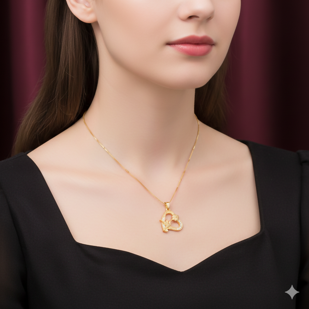 Gold pendant Heart Hummingbird Pendant Necklace