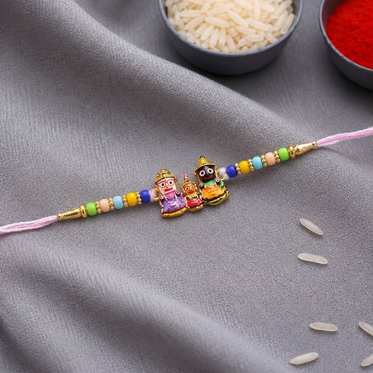 Traditional Designer Rakhi with Jagannath Balabhadra Subhadra Idol (1 Pc)