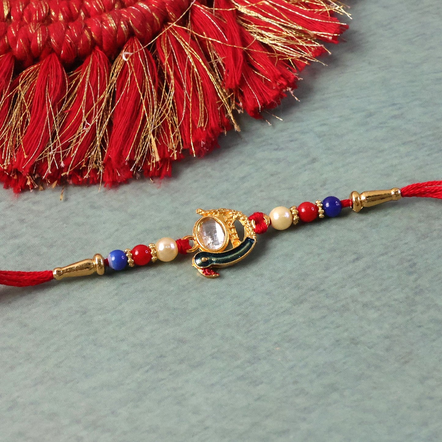 Elegant Stone Studs Rakhi Traditional Beaded Brother Gift (5pcs)