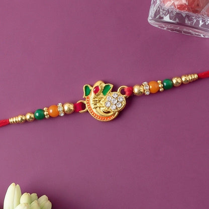 Om Rakhi for Brother Traditional Multicolor Beads on Red Thread (10pcs)