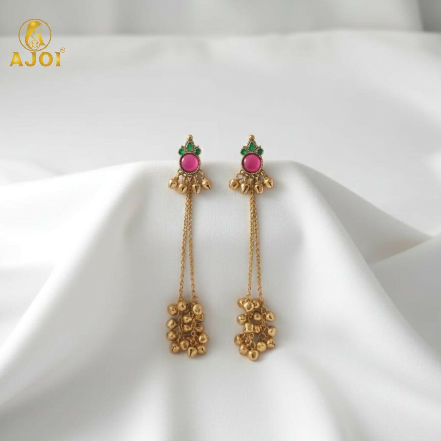 Regal Kashmiri Ghunghroo Danglers with Pink Chip Detailing