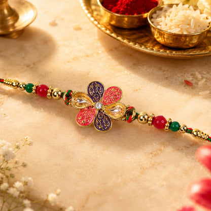 Colorful Floral Rakhi with Red Green Beads and Traditional Festive Gifting Elegance