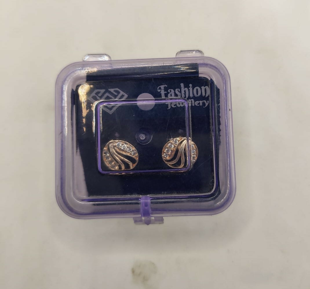 Rose Gold Swirl Stud Earrings with AD Diamonds | Elegant & Modern for women and girls