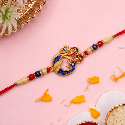 Peacock Meenakari Rakhi Vibrant Traditional Thread for Brother (5pcs)