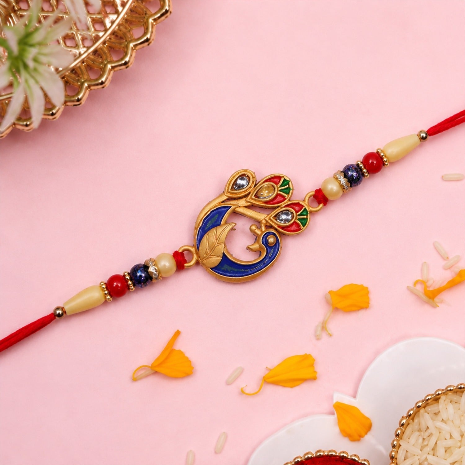 Peacock Meenakari Rakhi Vibrant Traditional Thread for Brother (10pcs)