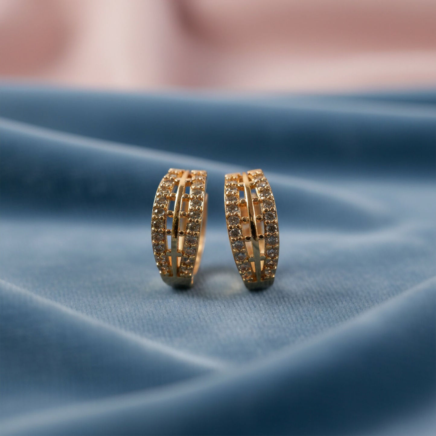 Elegant Gold Finish Double Line Stone Studded Hoop Earrings for Women