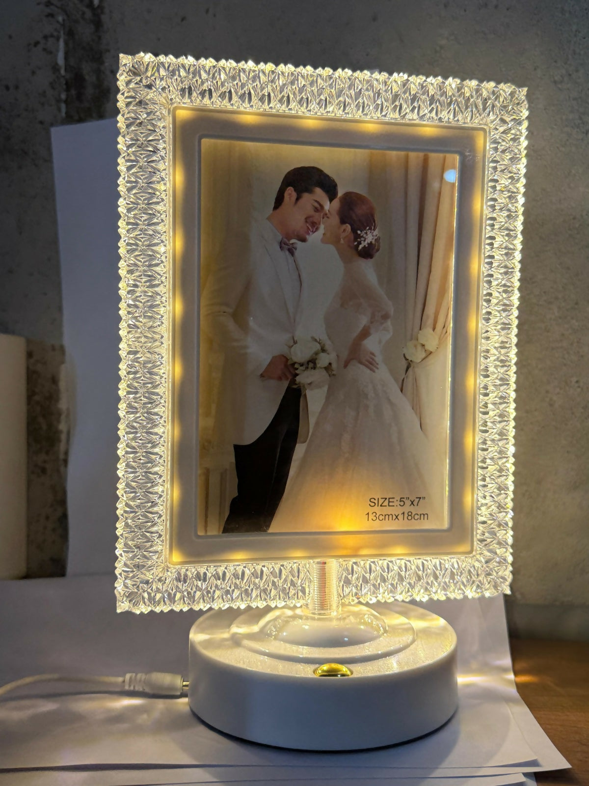 Premium LED Light Up Photo Frame for Table Decor | 5×7 Inch Crystal Border Tabletop Picture Frame with Warm White Lights | Wedding Photo Frame | Bedroom, Living Room, Office Decoration | Gifting for Anniversary, Birthday, Couple & Home Decor