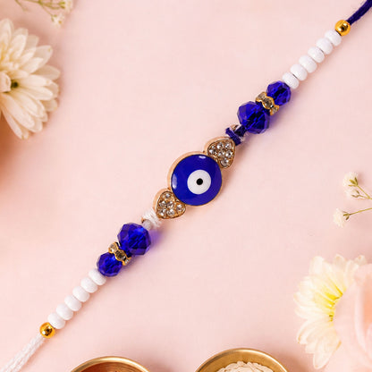 Nazar Evil Eye Heart Studded Crystal Beads Designer Rakhi