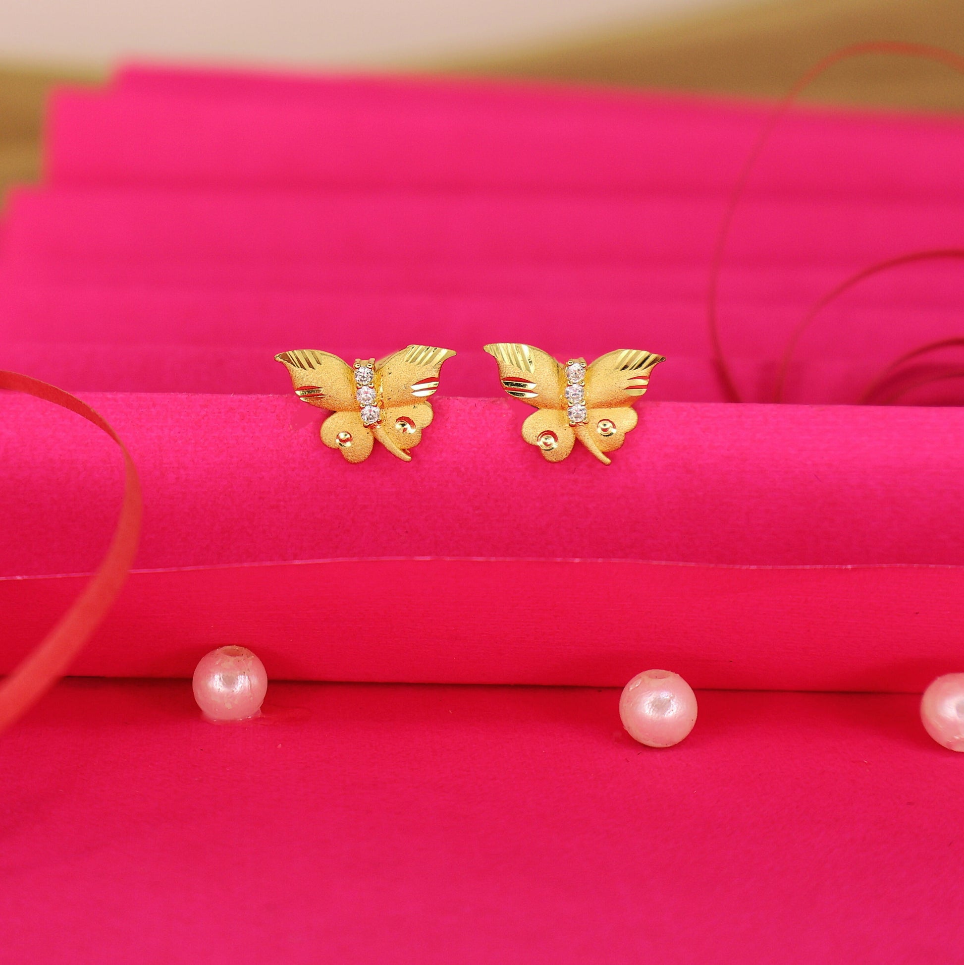 Dainty Gold Butterfly Stud Earrings with AD for women and girls