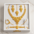 Gold Plated Bridal Jewellery Set Necklace Earrings Maang Tikka Nath with Bracelet