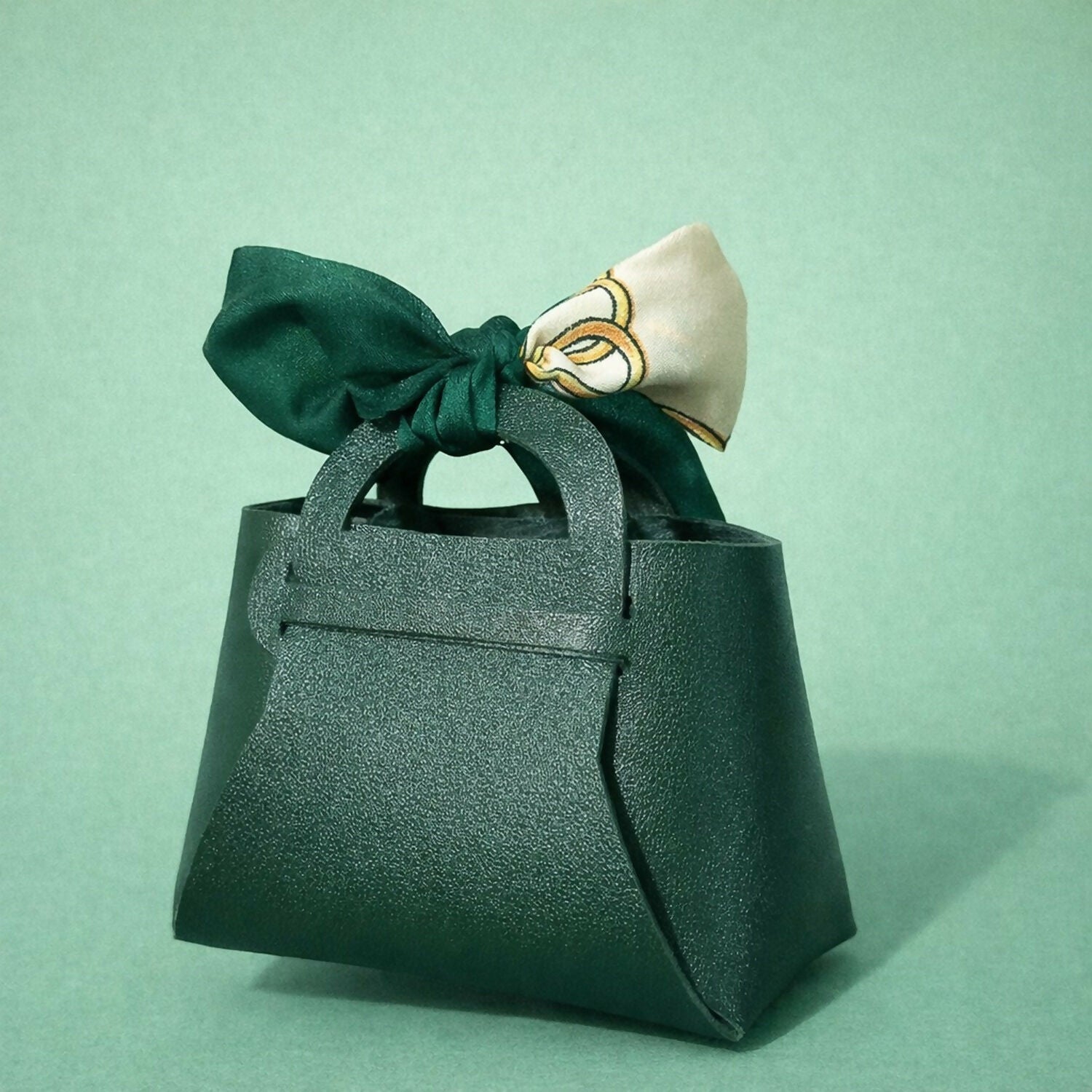Women’s Green Mini Handbag with Scarf Handle | Compact Stylish Daily Purse