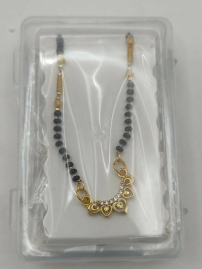 Gold Plated Heart Pendant Mangalsutra with Black Beads