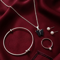 Silver Butterfly Pendant Jewelry Combo Set with Pearl Stud Earrings for Women