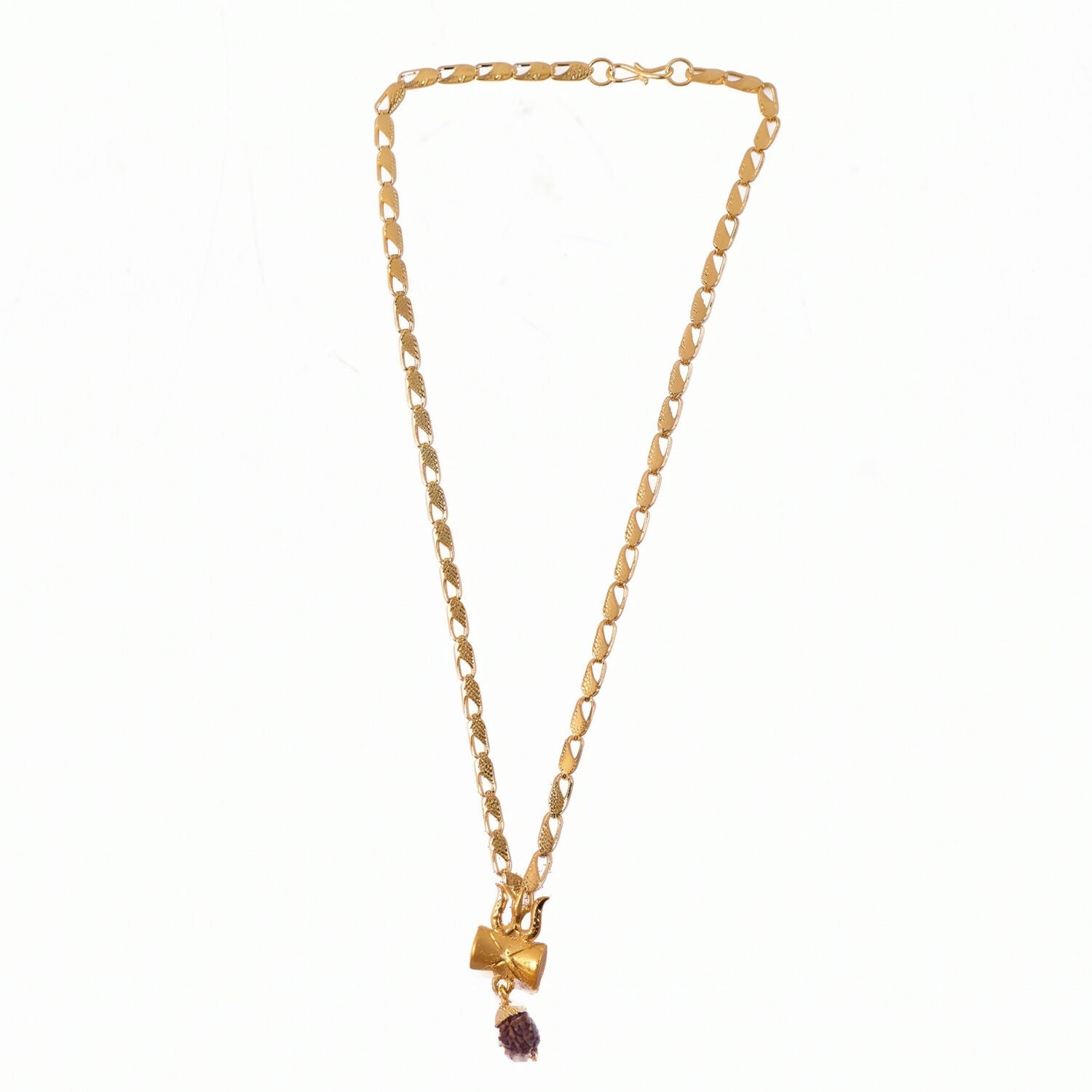 Detailed craftsmanship of the Rudraksha bead and pendant on necklace