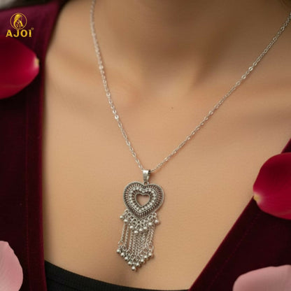 Premium Silver Oxidised Heart Pendant Necklace for Women
