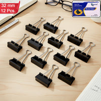 Heavy Duty Binder Clips Set with Strong Spring Grip (32 mm, 12 Pieces)