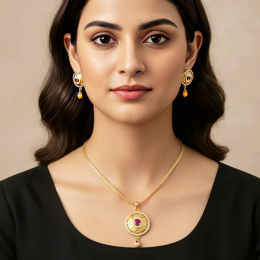 Elegant Gold-Plated Pendant and Earrings Set