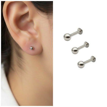 Silver plated ball labret stud earrings combo pack for women and girls