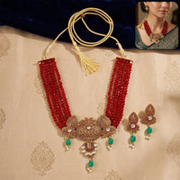 Traditional Maroon Beaded Designer Necklace Set with Earrings Ethnic Adjustable Thread Jewelry Set