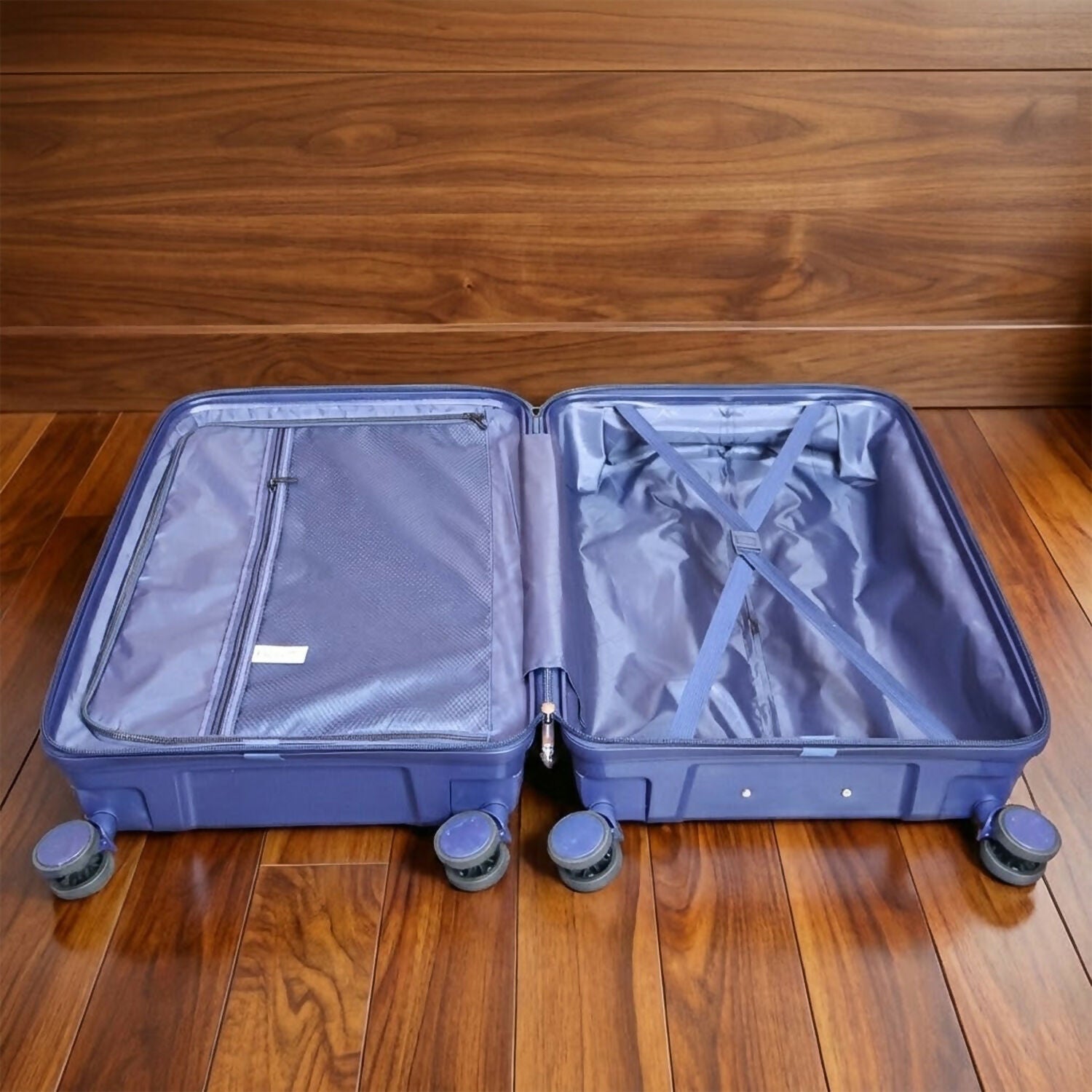 Dark Blue Hard Shell Cabin Trolley Suitcase with Telescopic Handle & 8 Wheels