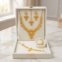 Gold Plated Bridal Jewellery Set Necklace Earrings Maang Tikka Nath and Bracelet