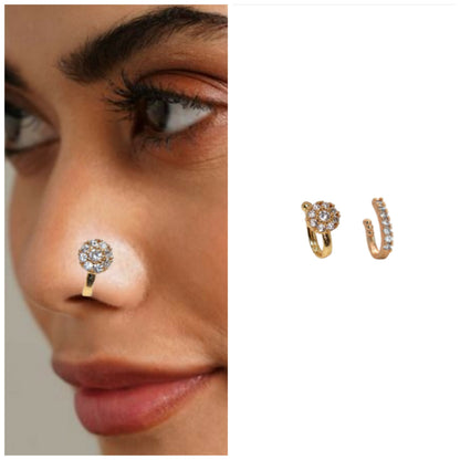 Gold/Silver Finish Press Nath Set, No Piercing Required Combo Pack of 2
