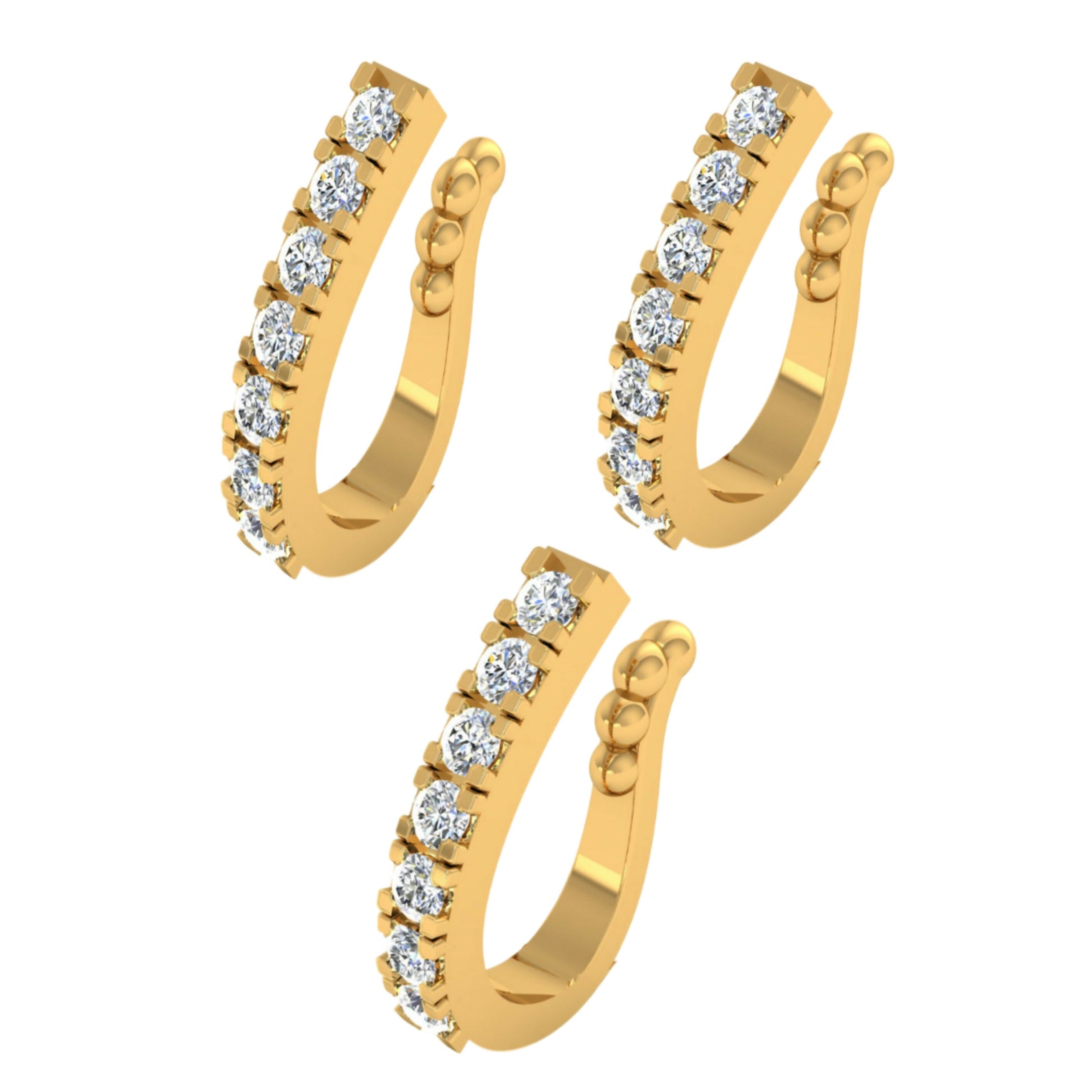 Gold-Plated CZ Lined Nose Ring Set of 3 | Elegant Daily Nosepins