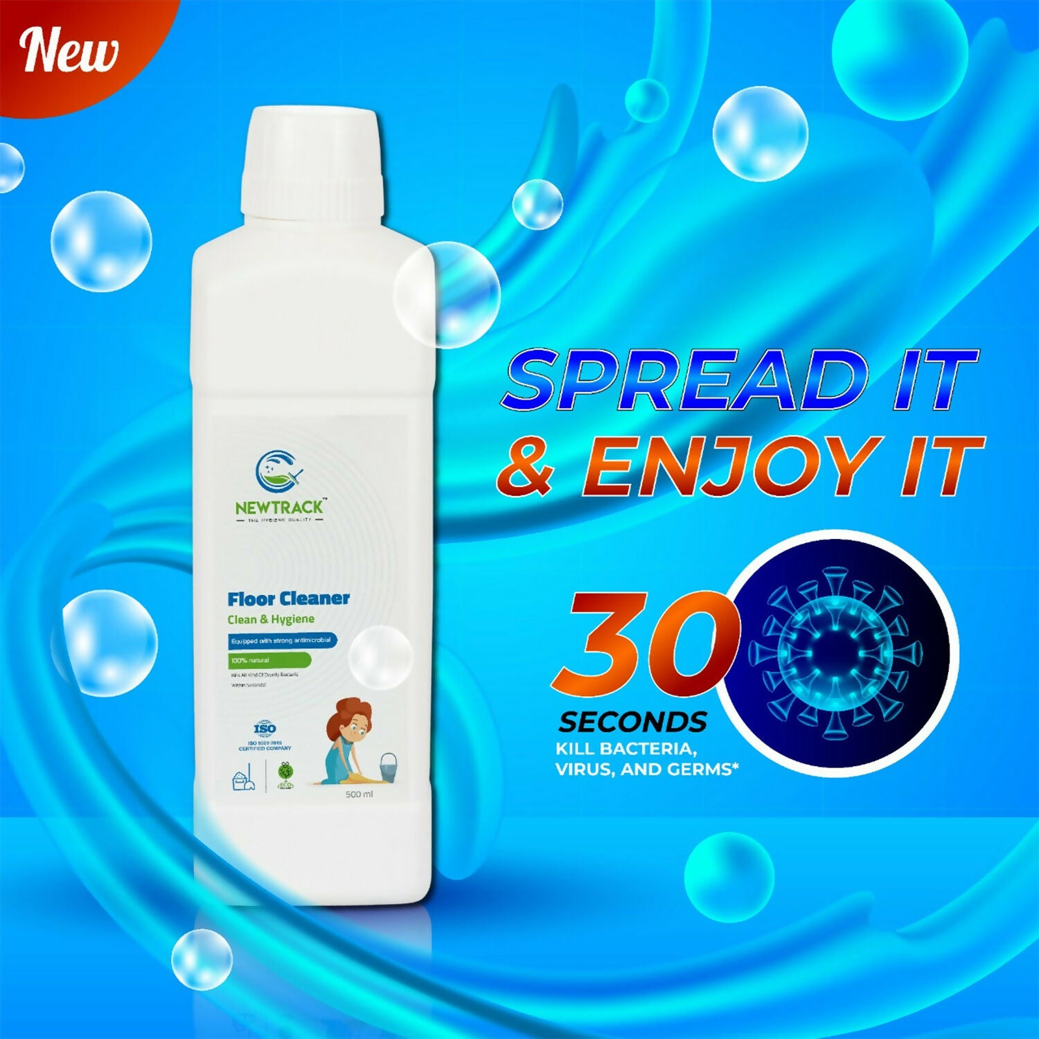 Bottle of floor cleaner liquid for home and commercial hygiene