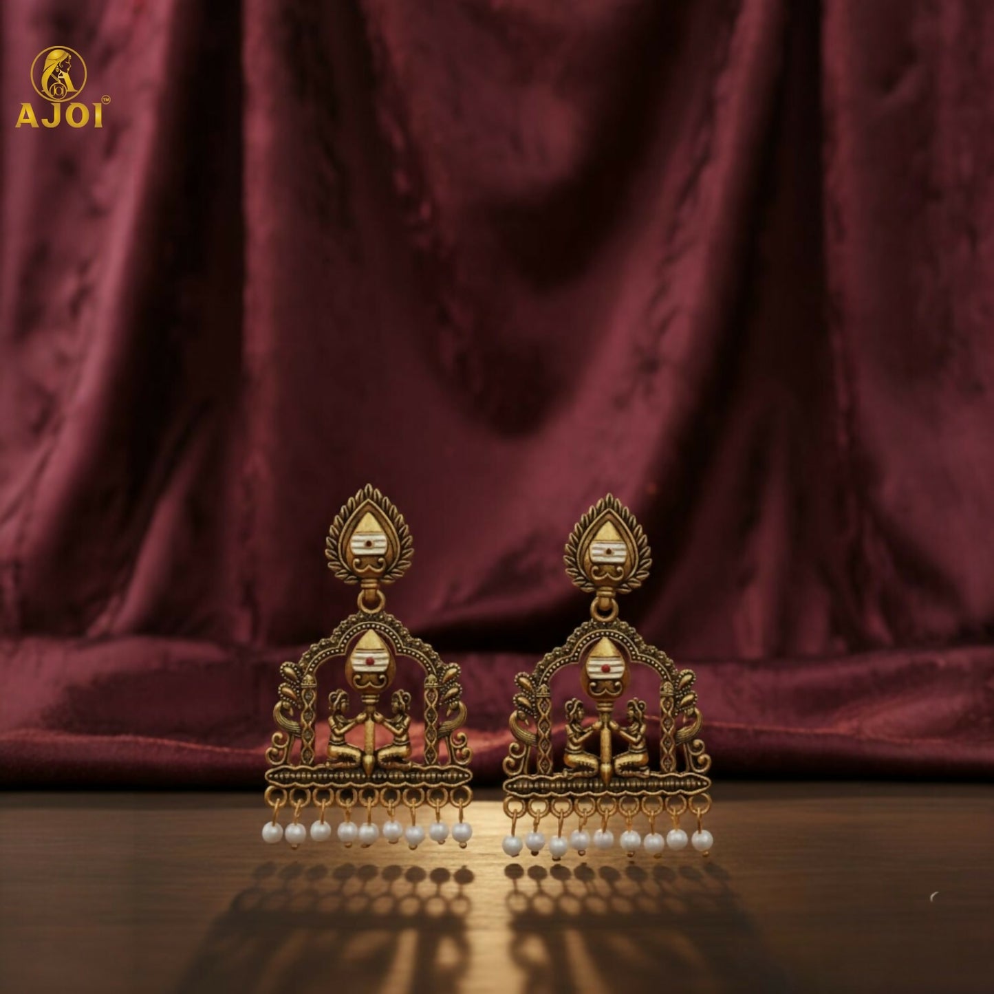Royal Temple Muse Gold-Tone Jhumka Earrings with Pearl Danglers